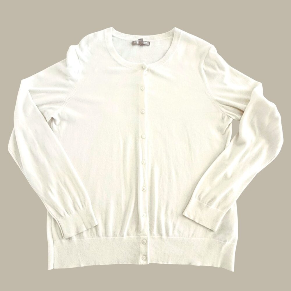 Banana Republic XL Womens Cream Cardigan Sweater Cotton Blend Button Front Long - Picture 2 of 8